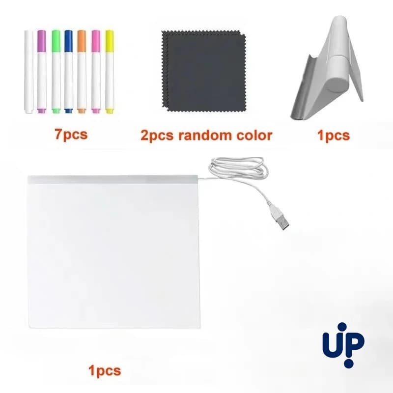 Light Up Acrylic Message Board Rewritable DIY Children's Glowing Drawing Board Message Lamp With 7 Colorful Pens