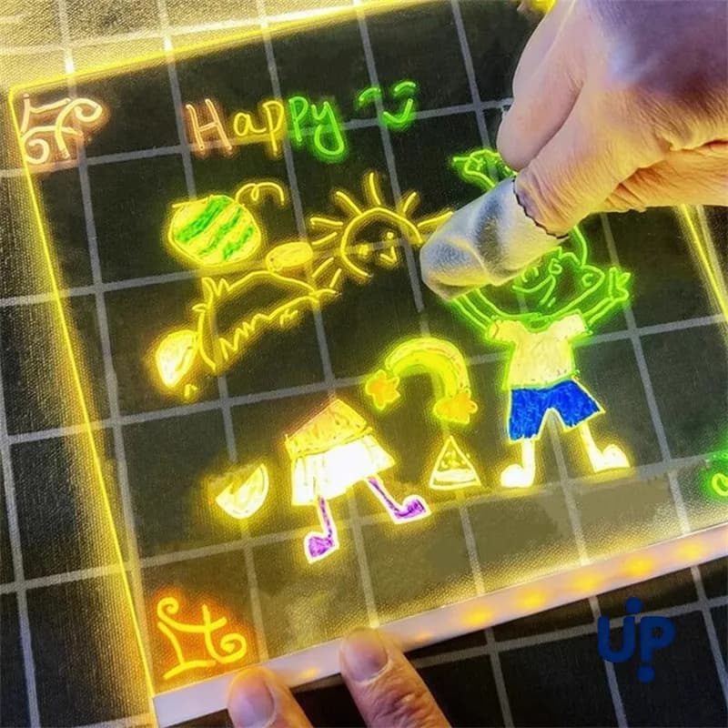 Light Up Acrylic Message Board Rewritable DIY Children's Glowing Drawing Board Message Lamp With 7 Colorful Pens